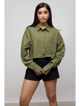 FREAKINS - Olive Cropped Cotton Shirt