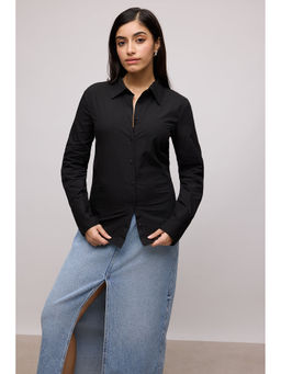 FREAKINS - Black Solid Cotton Slim Fit Shirt