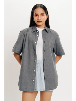 FREAKINS - Grey Cotton Self Design Womens Shirt