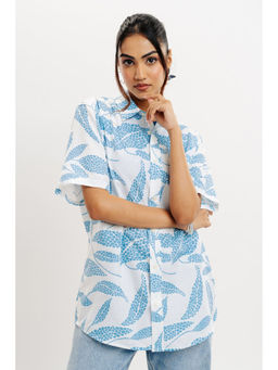 FREAKINS - Foliage White and Blue Print Womens Shirt