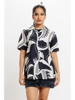 FREAKINS - Black and White Ecru Printed Shirt