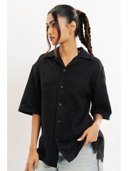 FREAKINS - Angular Black Self Design Womens Shirt