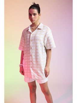 FREAKINS - Beige Self Design Crochet Womens Shirt