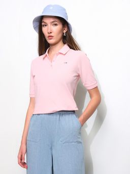 U.S. POLO ASSN. - Pink Women Solid Regular Fit Polo T-Shirt