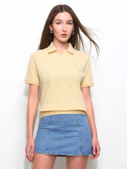 U.S. POLO ASSN. - Yellow Women Textured Boxy Fit Blouson Polo T-Shirt