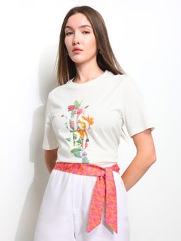 U.S. POLO ASSN. - White Women Digital Hd Floral Printed T-Shirt