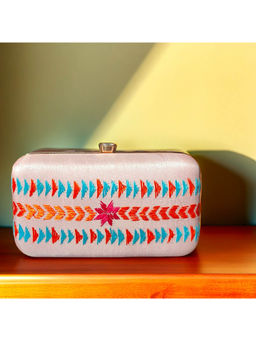 Phulkari Forever - Hand Embroidered Phulkari Clutch - Powder Pink - Rectangle