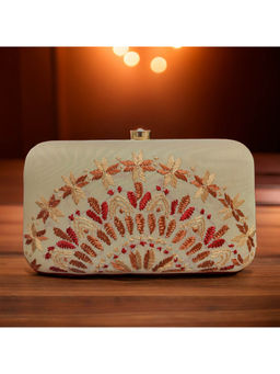 Phulkari Forever - Hand Embroidered Phulkari Clutch - Khaki - Rectangle