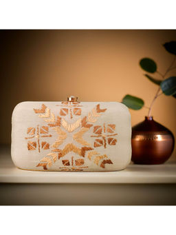Phulkari Forever - Hand Embroidered Phulkari Clutch - Ivory - Rectangle
