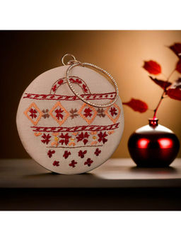 Phulkari Forever - Hand Embroidered Phulkari Clutch - Beige Maroon - Round