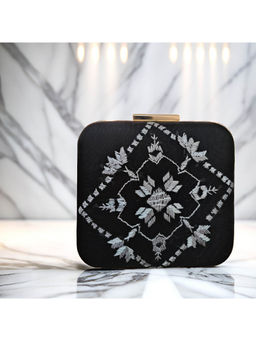 Phulkari Forever - Hand Embroidered Phulkari Clutch - Moonlight Black- Square