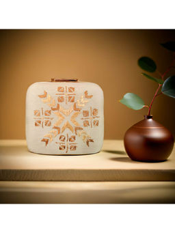 Phulkari Forever - Hand Embroidered Phulkari Clutch - Beige Golden - Square