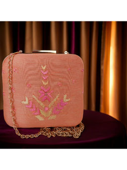 Phulkari Forever - Hand Embroidered Phulkari Clutch - Calm Peach - Square