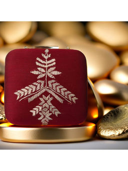 Phulkari Forever - Hand Embroidered Phulkari Clutch - Royal Maroon - Square