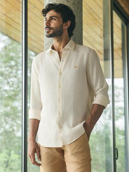 Andamen - Men Linen Tencel Slim Fit Casual Shirt - Beige