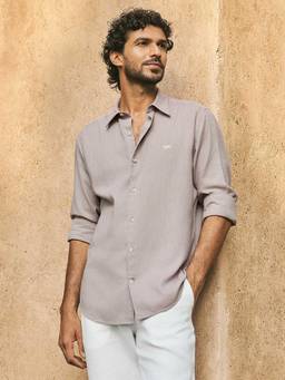 Andamen - Men Linen Lyocell Slim Fit Casual Shirt - Grey