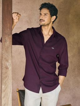 Andamen - Men Linen Lyocell Regular Fit Casual Shirt - Purple