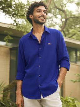 Andamen - Men Linen Lyocell Regular Fit Casual Shirt - Blue