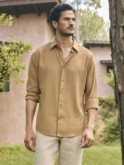 Andamen - Men Linen Lyocell Regular Fit Casual Shirt - Brown