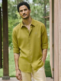 Andamen - Men Linen Lyocell Regular Fit Casual Shirt - Olive