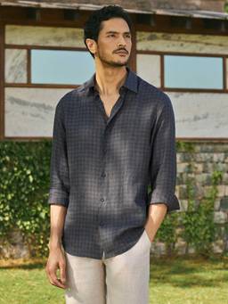 Andamen - Men European Linen Checked Regular Fit Shirt