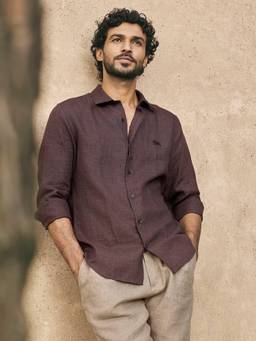 Andamen - Men European Linen Checked Slim Fit Shirt
