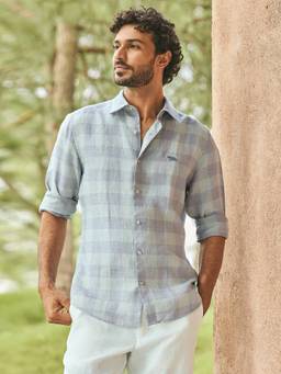 Andamen - Men European Linen Checked Regular Fit Shirt