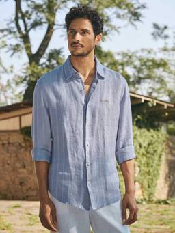Andamen - Men European Linen Striped Slim Fit Shirt