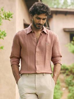 Andamen - Men European Linen Striped Regular Fit Shirt