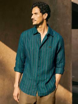Andamen - Men European Linen Striped Regular Fit Shirt