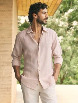 Andamen - Men Linen Tencel Regular Fit Casual Shirt - Pink
