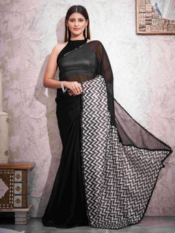 Tikhi Imli - Black Designer Solid-Sequence Satin Saree with Unstitched Blouse