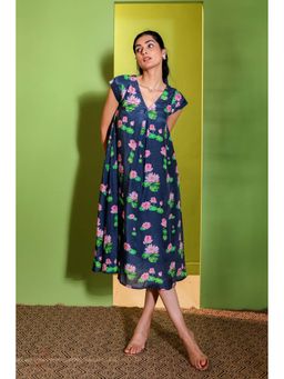 Studio Rabha - Blue Floral Midi Dress