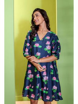 Studio Rabha - Blue Floral Knee Length Dress