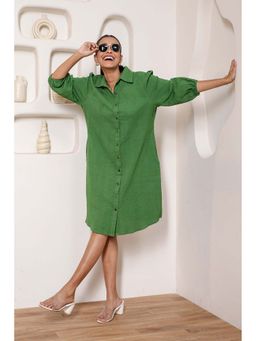 Studio Rabha - Green Self Design Knee Length Dress