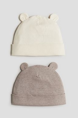 H&M - Boys 2-Pack Ribbed Ear-Detail Beanies