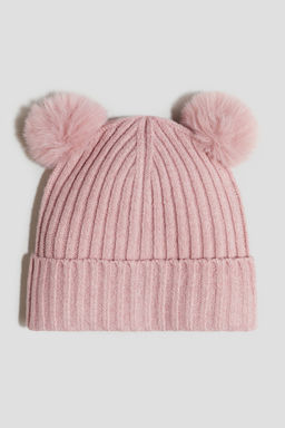 H&M - Girls Pink Rib-Knit Pompom Beanie