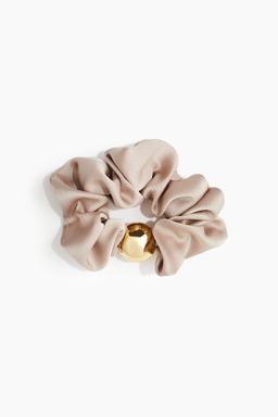 H&M - Women Beige Bead-Detail Satin Scrunchie