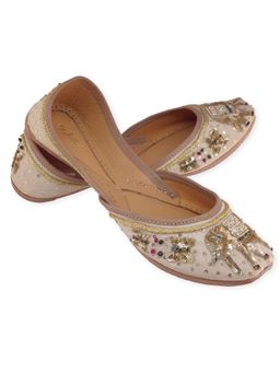 fulkari - Elphant Beige Gold Leather Juttis