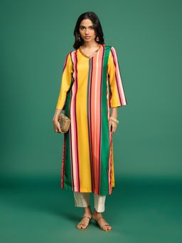 Gajra Gang - Casa Mexicana Yellow Crepe Stripe Long Kurta