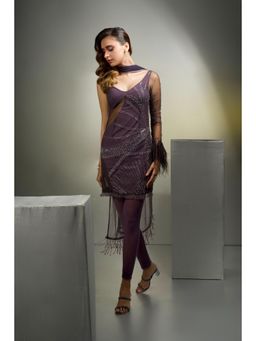 Label Suravika S - Purple Embellished Priscilla Kurta with Legging and Dupatta (Set of 3)