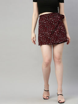 Sera - Womens Animal Print Burgundy Skirt