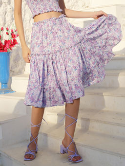 Sera - Womens Floral Lavender Skirt