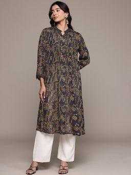 Ritu Kumar - Black Aplooza Full Sleeves Kurta with Camisole