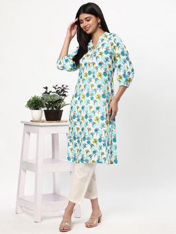 R&B - Multi Color Women Rayon Regular Fit Mandarin Collar Printed Kurta