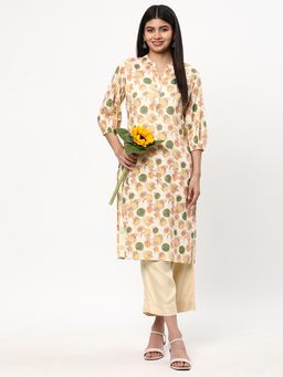 R&B - Multi Color Women Rayon Regular Fit Mandarin Collar Printed Kurta