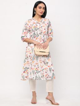 R&B - Multi Color Women Polyester Blend Regular Fit V Neck Printed Kurta