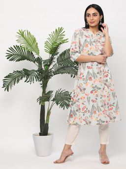 R&B - Multi Color Women Polyester Blend Regular Fit V Neck Printed Kurta