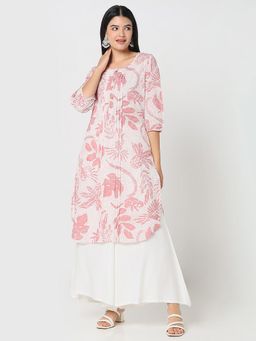 R&B - Pink Women Cotton Regular Fit Round Neck Printed Kurta