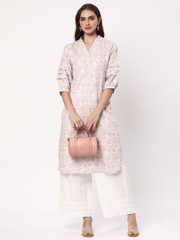 R&B - Multi Color Women Cotton Regular Fit Mandarin Collar Printed Kurta